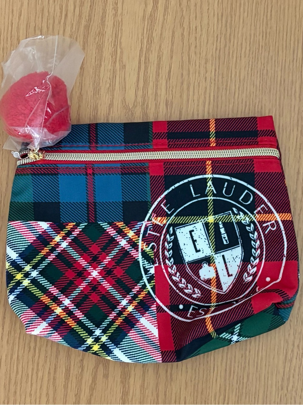 Estee Lauder Red & Green Plaid Cosmetic Pouch - NEW